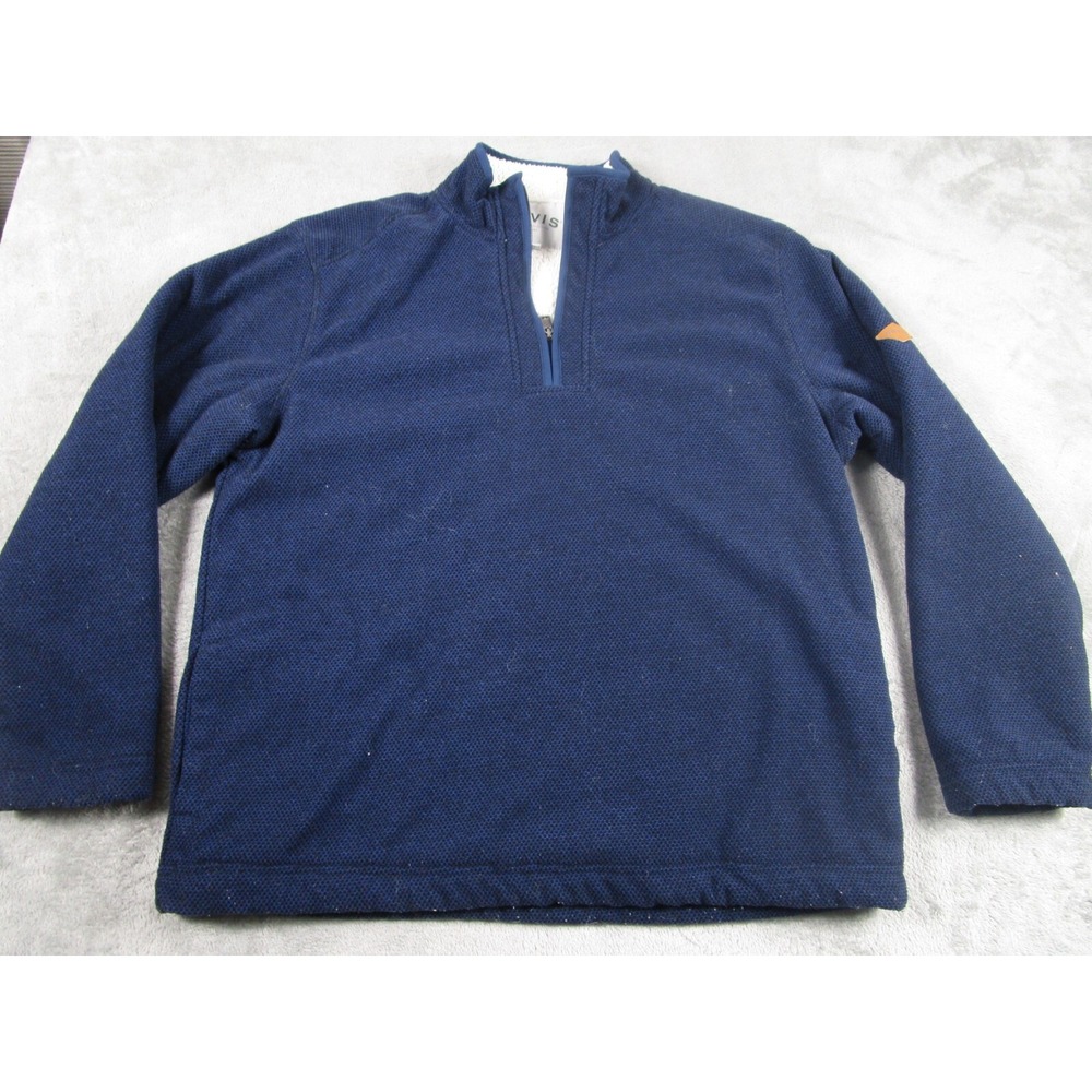 Orvis Sweater Mens Large Blue 1/4 ZIp Fleece‎ Outdoor Logo Pullover